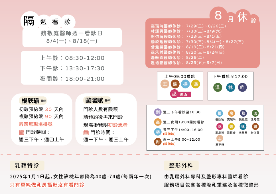 門診時間表 2 門診時間表